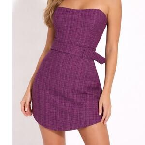 Amanda Uprichard Mini Dress Women Small Purple Metallic Tweed Belted Night Out